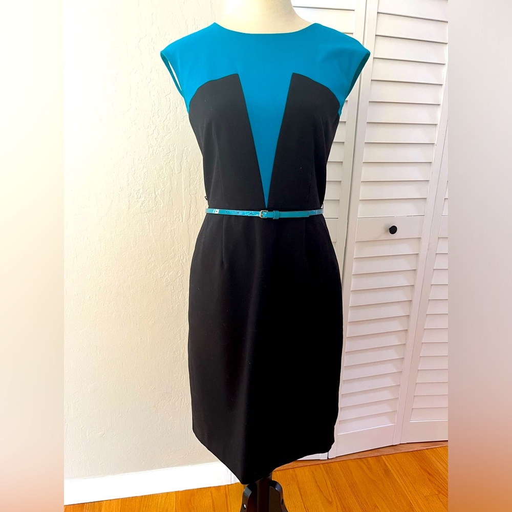 Calvin Klein Cyan and Black Sheath Dress with Belt (2)